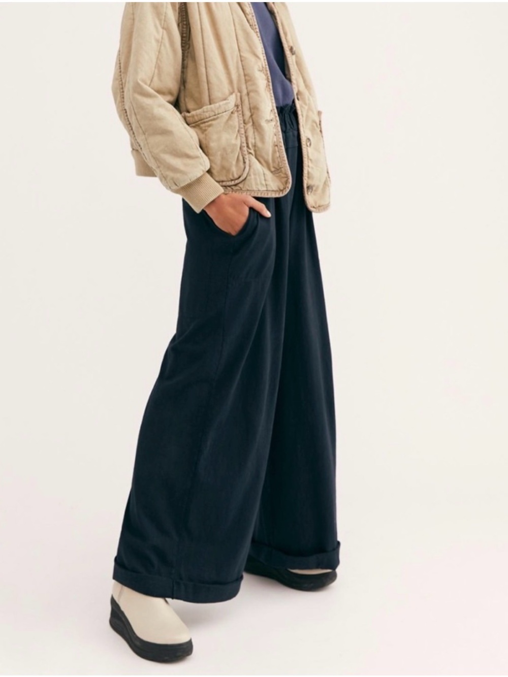 Free People Black Wide-Leg Pull-On Pants